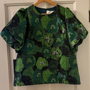 Tuckernuck Green and Black Floral Blouse